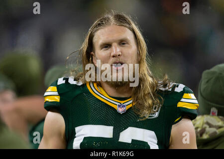 Green Bay, WI, USA. 11Th Nov, 2018. L'extérieur de Green Bay Packers linebacker Clay Matthews # 52 au cours de la NFL football match entre les dauphins de Miami et les Packers de Green Bay à Lambeau Field de Green Bay, WI. Packers défait les dauphins 31-12. John Fisher/CSM/Alamy Live News Banque D'Images