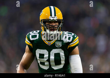 Green Bay, WI, USA. 11Th Nov, 2018. Green Bay Packers tight end Jimmy Graham # 80 au cours de la NFL football match entre les dauphins de Miami et les Packers de Green Bay à Lambeau Field de Green Bay, WI. Packers défait les dauphins 31-12. John Fisher/CSM/Alamy Live News Banque D'Images