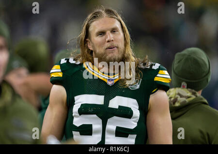 Green Bay, WI, USA. 11Th Nov, 2018. L'extérieur de Green Bay Packers linebacker Clay Matthews # 52 au cours de la NFL football match entre les dauphins de Miami et les Packers de Green Bay à Lambeau Field de Green Bay, WI. Packers défait les dauphins 31-12. John Fisher/CSM/Alamy Live News Banque D'Images