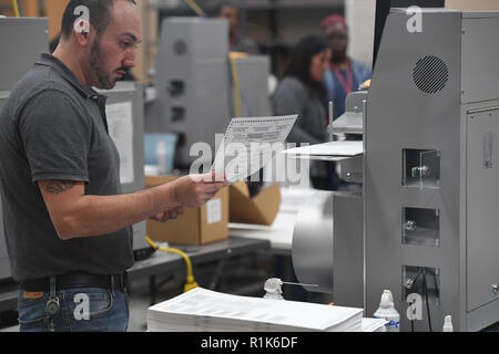 Lauderhill FL, USA. 13Th Nov, 2018. Nombre de travailleurs d'élection vote précoce bulletins au superviseur des élections du comté de Broward Office durant la raconter en Floride le 13 novembre 2018 à Lauderhill, en Floride. Credit : Mpi04/media/Alamy Punch Live News Banque D'Images