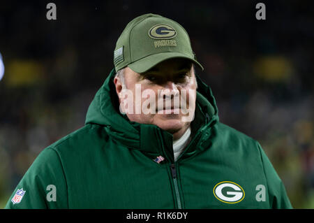 Green Bay, WI, USA. 11Th Nov, 2018. Green Bay coach Mike McCarthy au cours de la NFL football match entre les dauphins de Miami et les Packers de Green Bay à Lambeau Field de Green Bay, WI. Packers défait les dauphins 31-12. John Fisher/CSM/Alamy Live News Banque D'Images