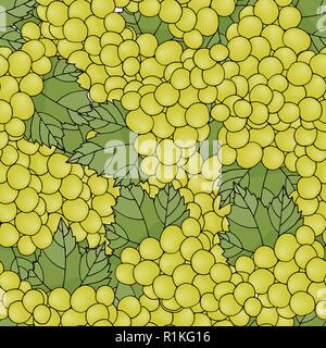 Motif de fond transparent avec des raisins. Les feuilles et les petits fruits jaune. Vector illustration. Illustration de Vecteur