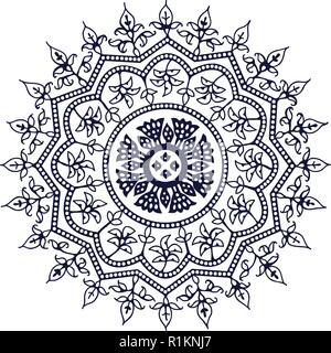 Bloc Mandala floral print élément. Motif ethnique oriental traditionnel de l'Inde au Cachemire, en monochrome. Pour votre conception. Illustration de Vecteur