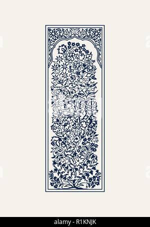 Indigo wood block arrangement floral imprimé dans l'image. Motif ethnique traditionnel de l'Inde du Nord,le bleu marine sur fond ecrue. Pour votre conception. Illustration de Vecteur