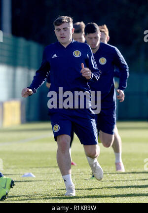 Scotland's James Forrest au cours de la session de formation à Édimbourg. ASSOCIATION DE PRESSE Photo. Photo date : mardi 13 novembre, 2018. Voir l'histoire de l'Écosse. SOCCER PA Crédit photo doit se lire : Jane Barlow/PA Wire. RESTRICTIONS : Utiliser l'objet de restrictions. Usage éditorial uniquement. L'utilisation commerciale qu'avec l'accord écrit préalable de la Scottish FA. Appelez le  +44 (0)1158 447447 pour de plus amples informations. Banque D'Images