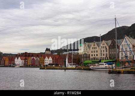 Port Vågen, quartier de Bryggen, Bergen, Hordaland, Norvège Banque D'Images