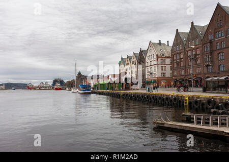 Port Vågen, quartier de Bryggen, Bergen, Hordaland, Norvège Banque D'Images