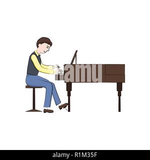 L'homme (garçon) joue du piano. Vector illustration couleur. Illustration de Vecteur