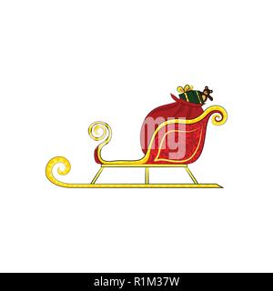 Le traîneau du Père Noël avec des cadeaux. Vector illustration couleur Illustration de Vecteur