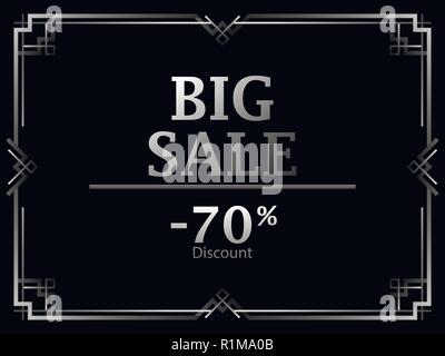 Vendredi noir. Grosse vente en ligne de 70 pour cent. Cadre Art déco. Frontière linéaire Vintage couleur argent. Le style des années 1920 et 1930. Vector illustration Illustration de Vecteur