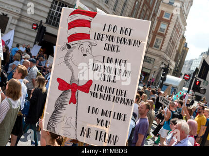 100 000 personnes ont manifesté contre la visite de Donal Trump au Royaume-Uni, Londres 13 Juillet 2018 Banque D'Images