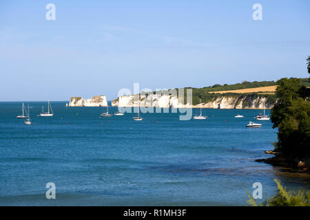 Vue vers les roches de Old Harry Studland Bay Shore, Dorset, UK Banque D'Images