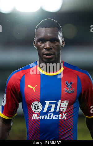 Londres, ANGLETERRE - 20 août : Christian Benteke (17) de Crystal Palace lors du premier match de championnat entre Crystal Palace et le Liverpool FC à Selhurst Park le 20 août 2018 à Londres, Royaume-Uni. Mo Media Banque D'Images