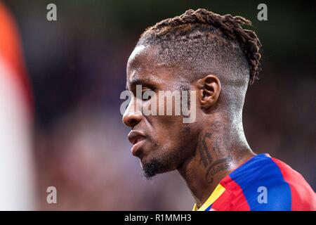 Londres, ANGLETERRE - 20 août : Wilfried Zaha (11) de Crystal Palace lors du premier match de championnat entre Crystal Palace et le Liverpool FC à Selhurst Park le 20 août 2018 à Londres, Royaume-Uni. Mo Media Banque D'Images