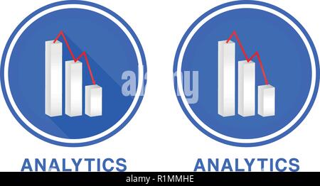 Rond plat Analytics, l'icône graphique avec différentes colonnes, négatif graphique, graphiques commerciaux vector illustration. Deux versions d'icônes Illustration de Vecteur