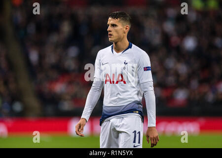 Londres, ANGLETERRE - 06 novembre : Érik Lamela de Tottenham Hotspur pendant le match du groupe B de la Ligue des Champions entre Tottenham Hotspur et PSV au stade de Wembley, le 6 novembre 2018 à Londres, Royaume-Uni. (MB) Banque D'Images