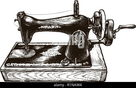 Machine à coudre, croquis. Atelier de couture. Vintage vector illustration Illustration de Vecteur