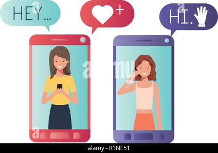 Les jeunes femmes au caractère avatar smartphone Illustration de Vecteur