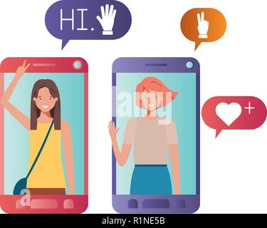 Les jeunes femmes au caractère avatar smartphone Illustration de Vecteur