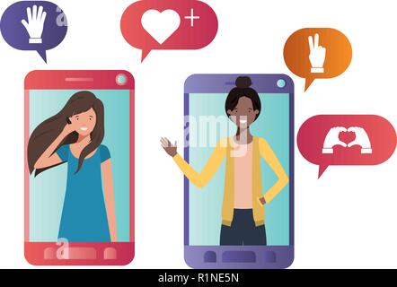Les jeunes femmes au caractère avatar smartphone Illustration de Vecteur