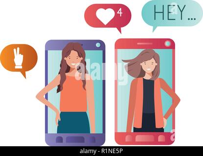 Les jeunes femmes au caractère avatar smartphone Illustration de Vecteur