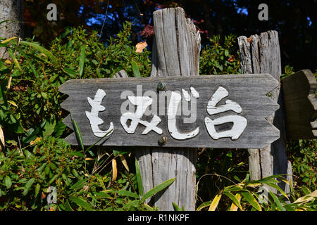 La célèbre Momijidai (automne leaf spot) affichage panneau au sommet du Mont Takao Banque D'Images