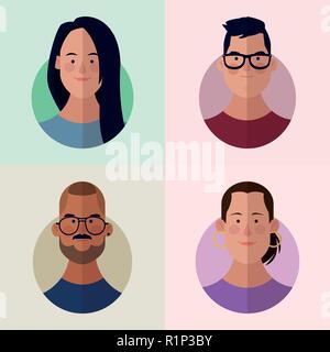 Personnes fait face à l'icône ronde multicolore cartoon vector illustration graphic design Illustration de Vecteur