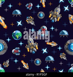 Arrière-plan transparent coloré avec pixel spationefs Illustration de Vecteur