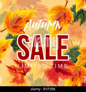 Les feuilles vives dans la conception de l'automne vente banner Illustration de Vecteur