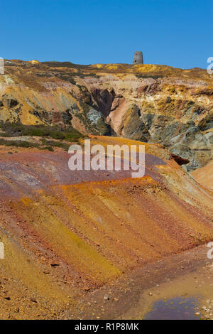 Vue sur la "Grande fosse à ciel ouvert" à Parys mine de cuivre, la montagne, Holyhead, Anglsey au Pays de Galles. Juillet. Banque D'Images