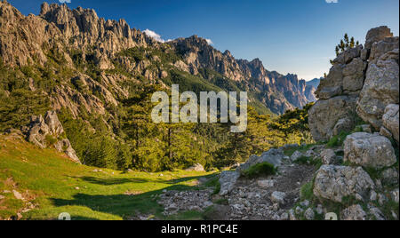 Les Aiguilles de Bavella, voir tôt le matin depuis le Col de Bavella, Corse-du-Sud, Corse, France Banque D'Images