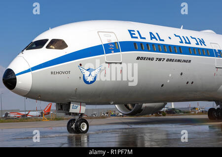 El Al Boeing 787-9 Dreamliner a photographié à l'aéroport Ben Gourion, Israël Banque D'Images