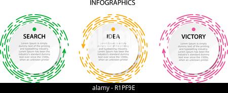 Cercle pour la collecte de données infographiques de présentation. Rose vif, vert, jaune pointillé sous page de papier blanc. Modèle de diagramme. Vector illustration sur fond blanc. Illustration de Vecteur
