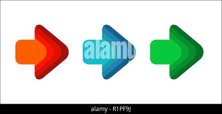 Jeu de flèches de couleur vers la droite. De nouvelles flèches à rayures lumineuses pour vos projets. Dinamic isolé sur fond blanc. Illustration de Vecteur