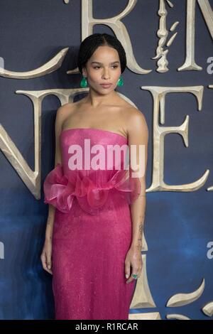 Londres, Royaume-Uni. 13Th Nov, 2018. Photo montre Zoe Kravitz arrivant à la première de film:Animaux Fantastiques les crimes de Grindelwald. Crédit : Jeff Gilbert/Alamy Live News Banque D'Images