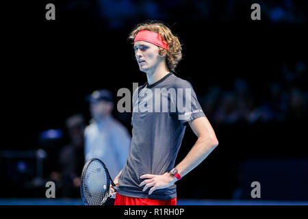 Londres, Royaume-Uni. 14 novembre, 2018. Alexander Zverev de l'Allemagne pendant la match masculin de l'ATP Nitto 2018 Novak Djokovic en finale contre la Serbie lors de l'O2 Arena de Londres, Angleterre le 14 novembre 2018. Credit : AFLO/Alamy Live News Banque D'Images