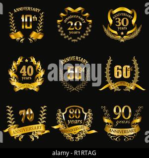 Set de badges anniversaire d'or Illustration de Vecteur