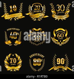 Set de badges anniversaire d'or Illustration de Vecteur