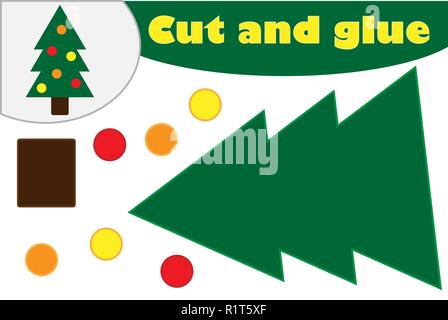 Arbre généalogique de décoration de Noël dessin animé, jeu de l'éducation pour le développement des enfants d'âge préscolaire, des ciseaux et de la colle pour créer des pièces découpées, fermement l'o Illustration de Vecteur