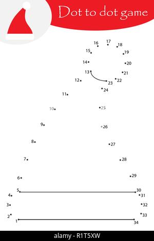 Christmas hat en cartoon style noël, points à relier, coloriages, jeux jeu de chiffres de l'éducation pour le développement des enfants, pour les enfants, l'activité d'âge préscolaire Illustration de Vecteur