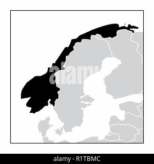 La silhouette sombre de la Norvège carte dans le continent européen Illustration de Vecteur