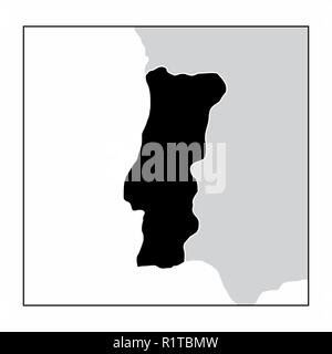 La silhouette sombre de carte du Portugal sur le continent européen Illustration de Vecteur