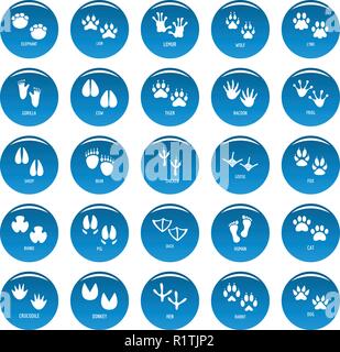 L'empreinte d'animaux icons set bleu. Illustration simple de 25 empreinte animale vector icons for web Illustration de Vecteur