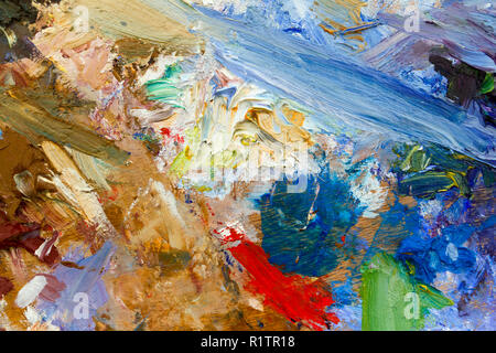 Multi-couleur vibrante de l'huile ou l'acrylique artistes semi palette abstract close-up Banque D'Images