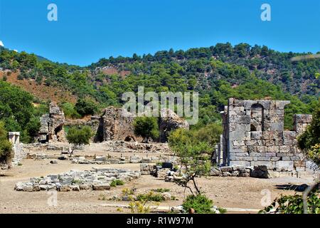 Les ruines de la ville antique de Kaunos, près de Dalyan, Turquie. Banque D'Images