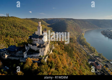 Dans le Marksburg du patrimoine culturel mondial de l'UNESCO de la vallée du Haut-Rhin moyen haut au-dessus du Rhin près de Kobern-gondorf, Kobern-gondorf Banque D'Images