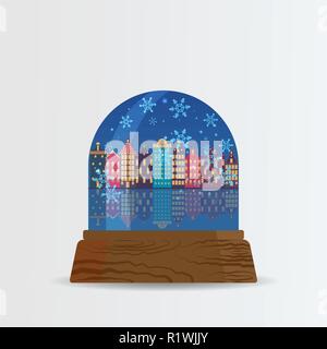 Boule de neige, boule à neige avec de la neige de l'automne et de la rue d'Amsterdam Amstel congelé avec cartoon illustration pour poster, une carte pour l'impression et le web decorati Illustration de Vecteur