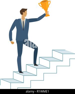 L'homme est l'escalade de l'échelle de carrière. Concept d'entreprise. Vector illustration Illustration de Vecteur