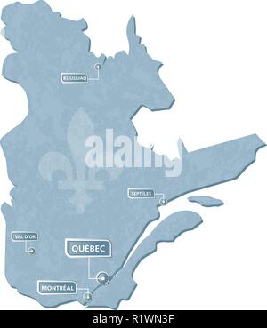 Carte avec les villes de Québec marque l'emplacement L'illustration et scénario avec texture grunge Le Québec est une province du Canada Illustration de Vecteur