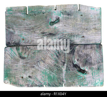Bannière Vintage composé de deux planches pourries et a été peint avec de la peinture verte. Isolé sur blanc avec patch Banque D'Images